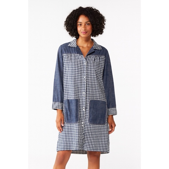 Models Coat x Vintage Blue Gingham Button Down House Dress - Picture 1 of 10